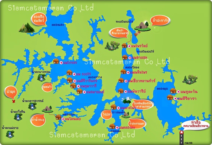 แผนที่แพรีสอร์ท ในอ่างเก็บน้ำเขื่อนเชี่ยวหลาน